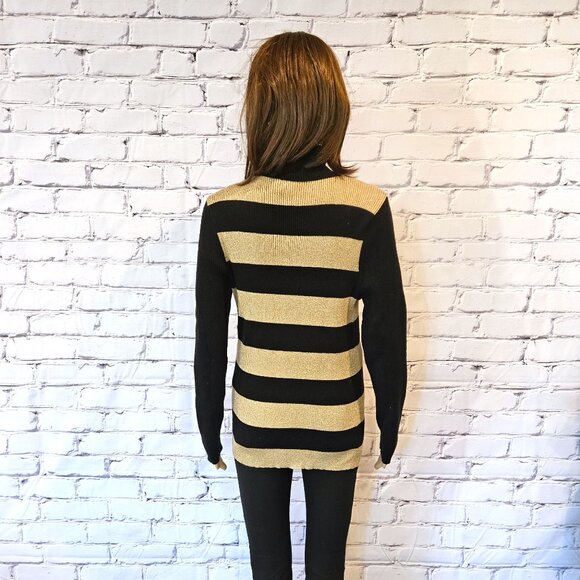 Lauren by Ralph Lauren - Black & gold long sleeve striped turtleneck sweater - Picture 10 of 12
